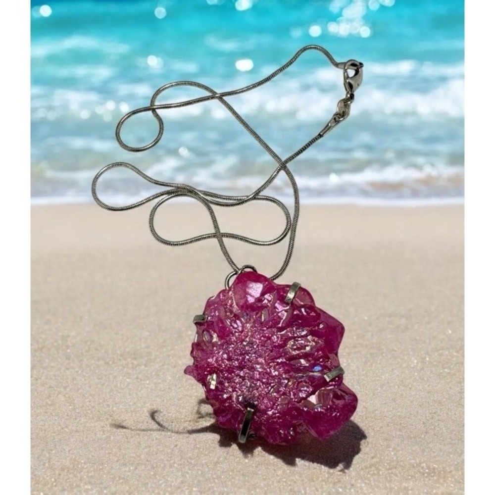 Pink Titanium Druzy Gemstone 925 Sterling Silver Jewelry Pendant Artisan Made‎